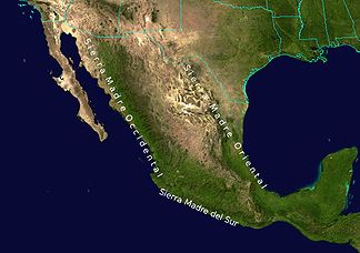 Die Lage der Sierra Madre Occidental im Westen Mexikos
