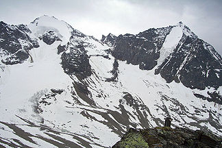 Hohe Angelusspitze (links) und Vertainspitze (rechts) von der Tschenglser Hochwand (von Norden)