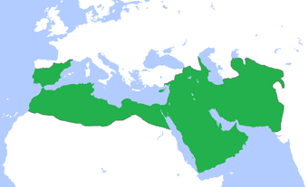 Das Umayyadenreich zur Zeit seiner größten Ausdehnung 750
