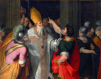Ambrosius von Mailand fordert von Theodosius I. Kirchenbuße
