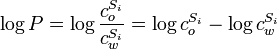 \log{P} = \log \frac{c_o^{S_i}}{c_w^{S_i}} = \log c_o^{S_i} - \log c_w^{S_i}