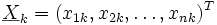 \underline{X}_k=(x_{1k},x_{2k},\ldots,x_{nk})^T