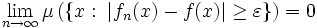 \lim_{n\to\infty}\mu\left(\{x:\;|f_n(x)-f(x)|\geq\varepsilon \}\right)=0