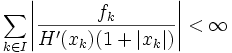 \sum_{k\in I}\left|\frac{f_k}{H'(x_k)(1+|x_k|)}\right|&amp;amp;lt;\infty