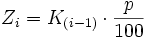 Z_i = K_{(i-1)} \cdot \frac{p}{100}