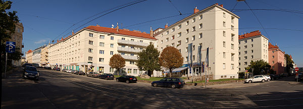 Front des Kopenhagen-Hofes an der Billrothstraße und Schegargasse
