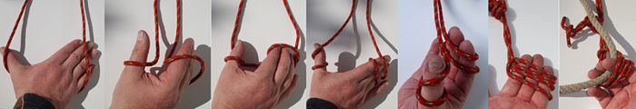 Einhändig gegriffener Prusik, z. B. um ein Seil einziehen zu können