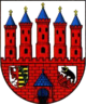 Wappen der Stadt Zerbst mit Stadtmauer und allen fünf Türmen