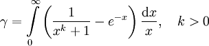 \gamma = \int\limits_0^\infty \left(\frac1{x^k+1} - e^{-x}\right)\frac{\mathrm{d}x}{x},\quad k&amp;gt;0