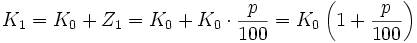 K_1 = K_0 + Z_1 = K_0 + K_0 \cdot \frac{p}{100} = K_0 \left(1 + \frac{p}{100}\right)