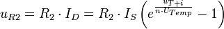 u_{R2} = R_2 \cdot I_D = R_2 \cdot I_S \left( e^{\frac{u_{T+i}}{n \cdot U_{Temp}}} - 1\right)
