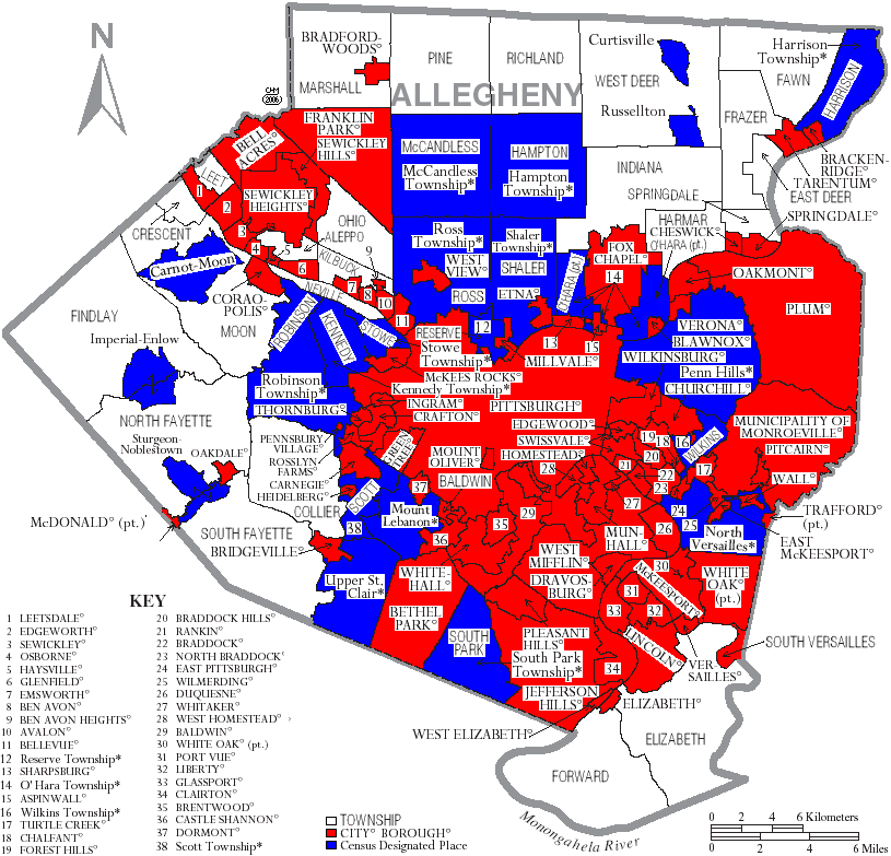 Map Of Allegheny County Pennsylvania With Municipal And Township Labels 