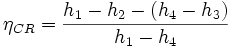 \eta_{CR} = \frac{h_{1} - h_{2} - (h_{4} - h_{3})}{h_{1}-h_{4}}