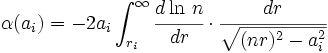 
\alpha(a_i)=-2a_i \int^{\infty}_{r_i} \cfrac{d\ln\,n}{dr}\cdot \cfrac{dr}{\sqrt{(nr)^2-a_i^2}} 
