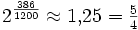  2^{\frac{386}{1200}} \approx 1{,}25 = \tfrac{5}{4} 