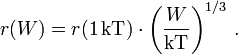 
r(W)=r(1\,\mathrm{kT})\cdot\left({W\over\mathrm{kT}}\right)^{1/3}\,.
